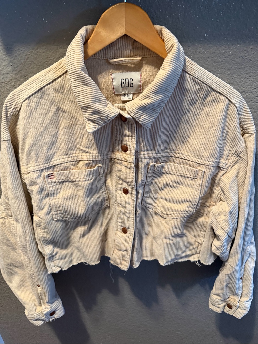 BDG Urban Outfitters Cream Corduroy Cropped Jacket oversized Trucker Medium